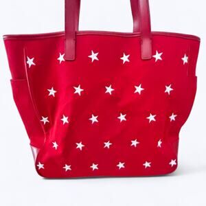 Amanda Smith‎ Large Red Star Studded Tote Bag Gingham Lining America USA